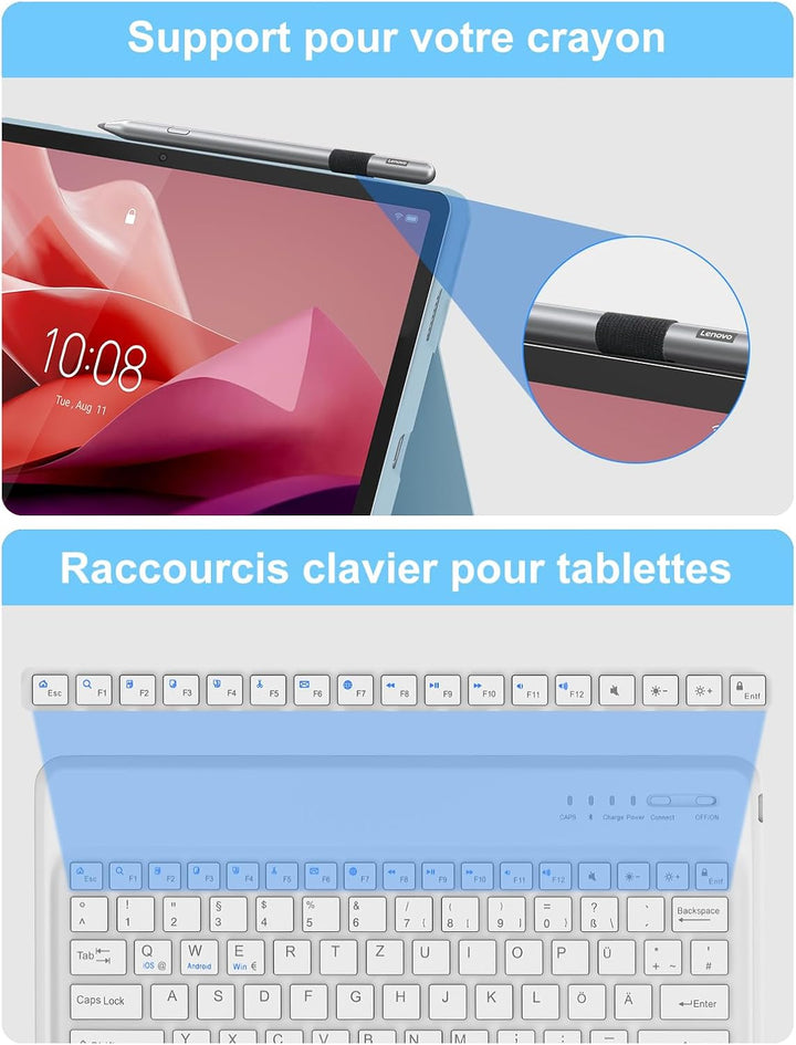 Tastatur Hülle für Lenovo Tab P12 12.7" 2023, QWERTZ Layout, Hülle Tastatur mit Magnetisch Abnehmbar