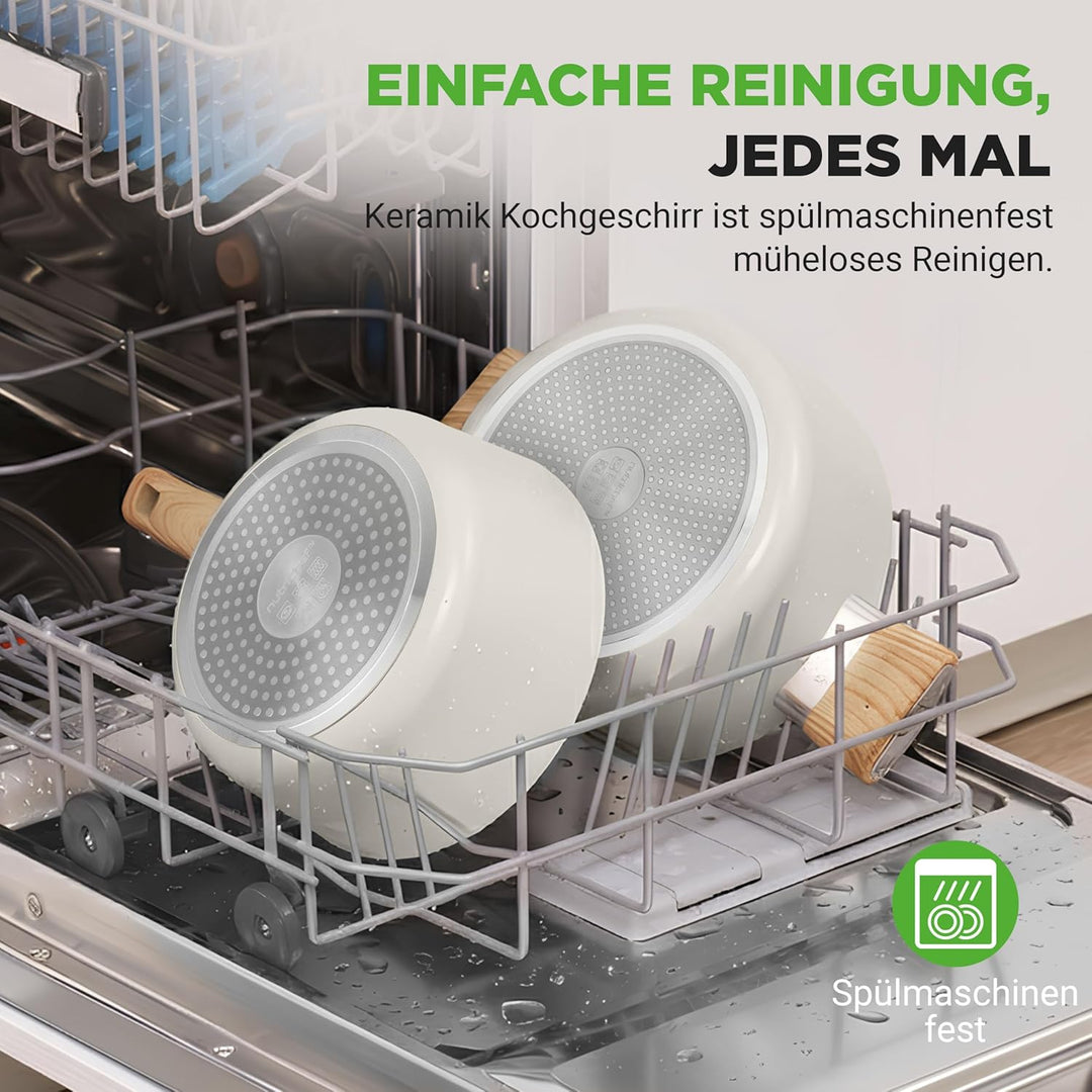 NutriChef Keramik Kochgeschirr Set – Töpfe und Pfannen, 14-teilig für Induktion mit Antihaftbeschich