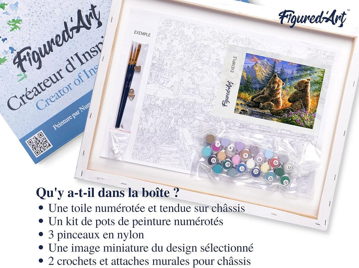Figured'Art Malen Nach Zahlen Erwachsene Mit Rahmen Bärenpaar - Paint by Numbers Basteln DIY Bastels