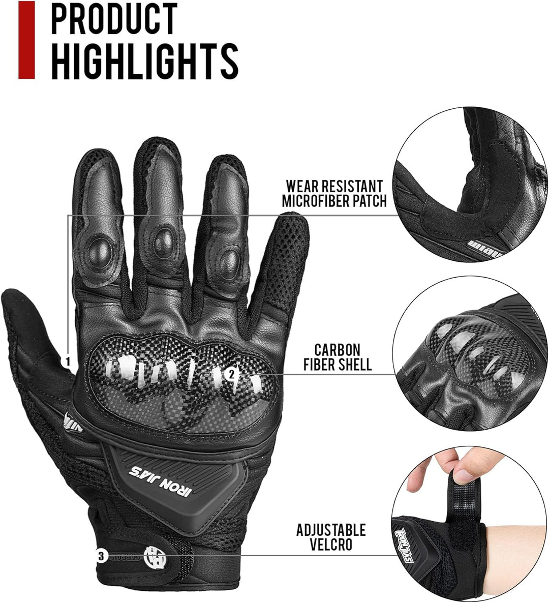 Motorradhandschuhe Atmungsaktive Motorradhandschuhe Leder Vollfinger Knöchelschutzpolster Touchscree