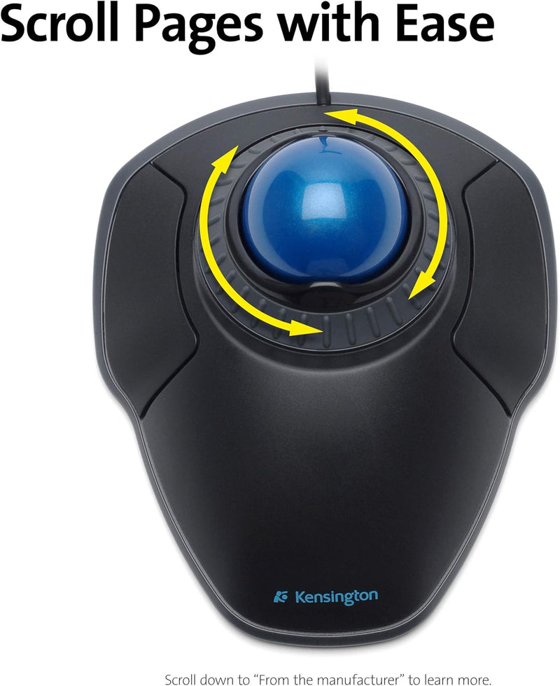 Kensington Orbit TrackBall, Kabelgebundene ergonomische TrackBall-Maus mit Scroll-Ring, 40 mm Kugel,