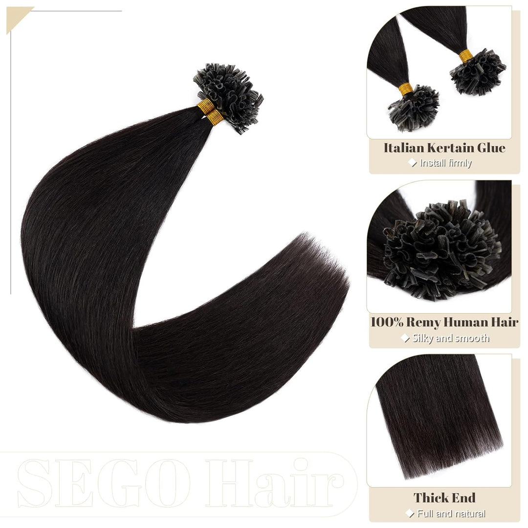 SEGO U Tips Extensions Echthaar Bondings 0.5g/Strähnen Keratin Haarverlängerung Glue 100 Strähnen gl
