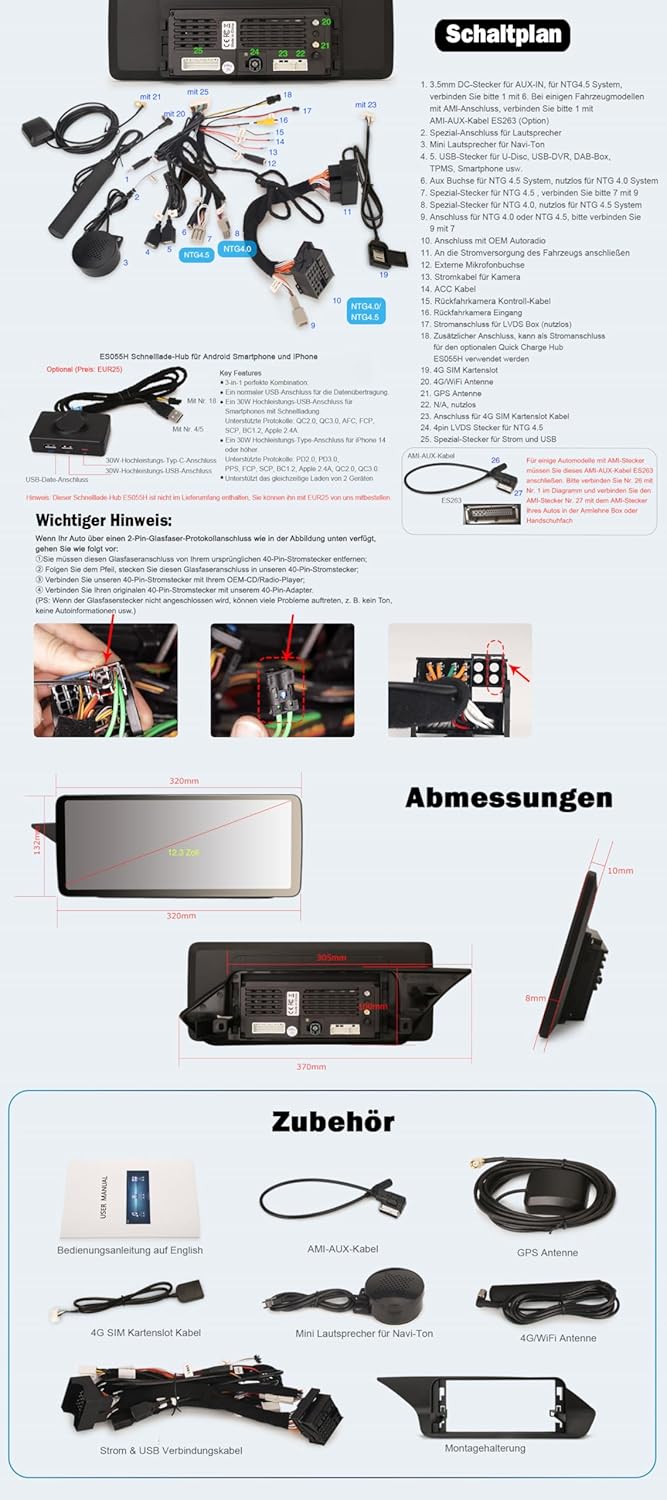 Erisin Qualcomm 8-Kern 8GB+128GB Android 14 Autoradio für Mercedes Benz W212 S212 E-Klasse NTG 4.5 1