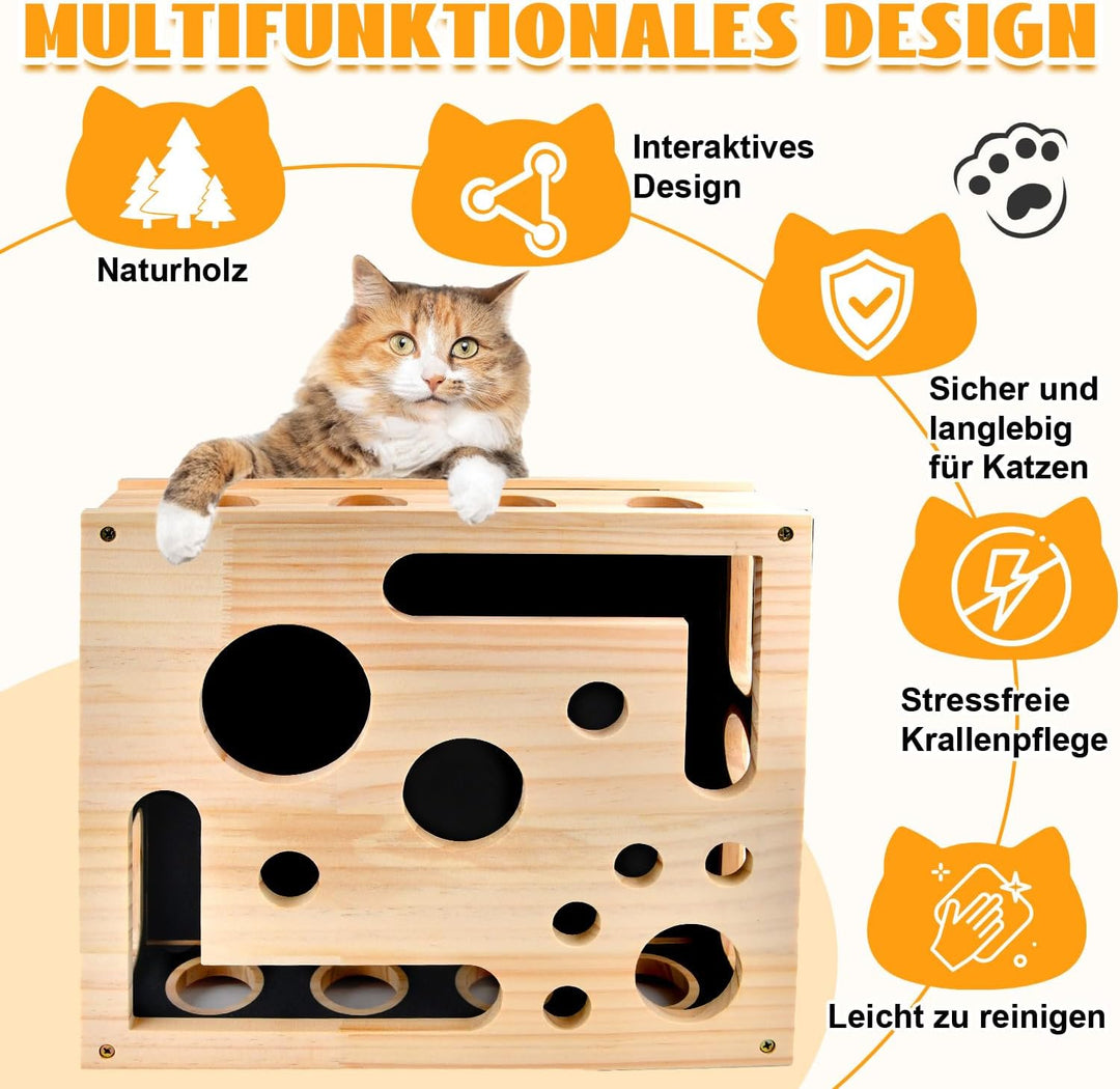 Katzenkratzpuzzle Anreicherungsbox, Katzen Kratzbrett, 30X25CM Holz Katze Nagelfeile Kratzanreicheru