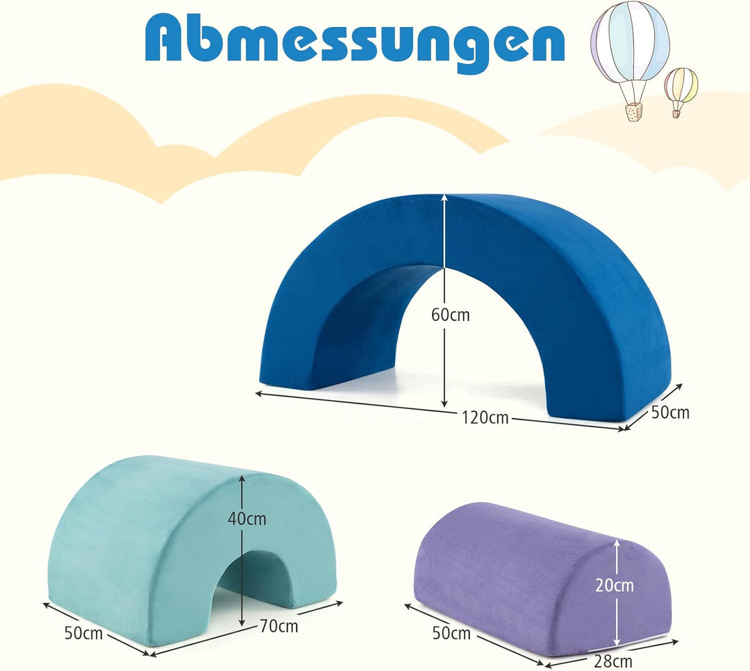 COSTWAY 3-TLG. Softbausteine, Schaumstoffbausteine zum Klettern und Krabbeln für Babys, Kletterbogen