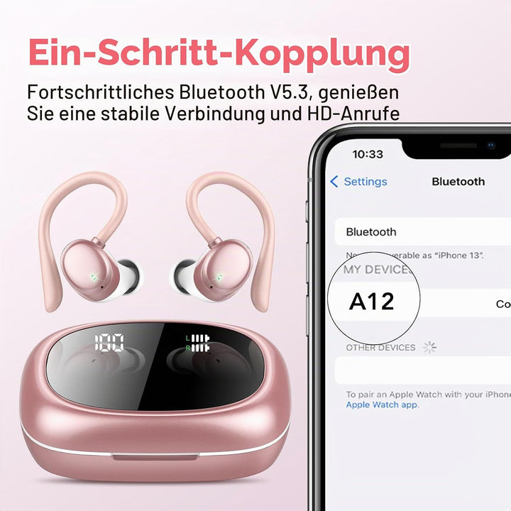 Bluetooth Kopfhörer Sport, Kopfhörer Kabellos Bluetooth 5.3 mit HD Mic, In Ear Kopfhörer mit 4 ENC K