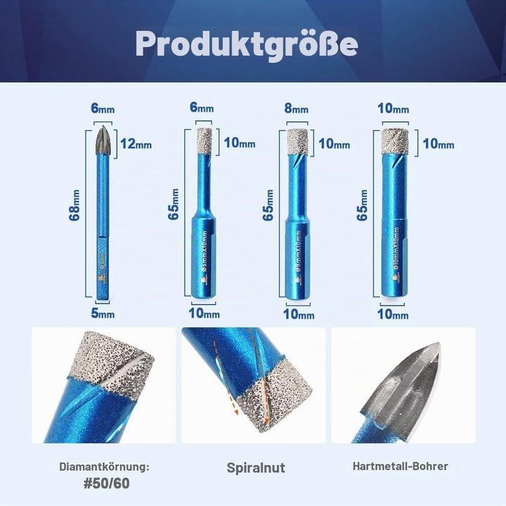 Diamantbohrer Fliesenbohrer Set - BRSCHNITT 6/6/8/10mm Diamant Bohrkrone - Lochsäge für Keramik,Gran