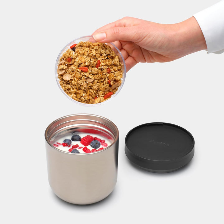 Brabantia - make & take Thermo Lunchbecher, Auslaufsicher mit durchsichtigem Toppingbehälter, Hält S