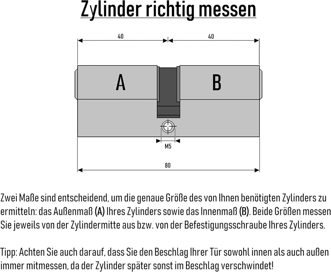 Gleichschliessende Schliesszylinder 80 mm (40/40 mm) inkl. 3 Schlüssel pro Zylinder (Zylinderanzahl