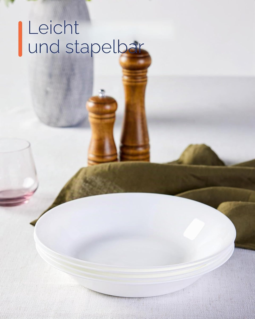 1 L Opalglas Nudelschalen-Set mit 6 Stück, Leichtgewichtige 24,13 cm Runde Grosse Flache Servierscha