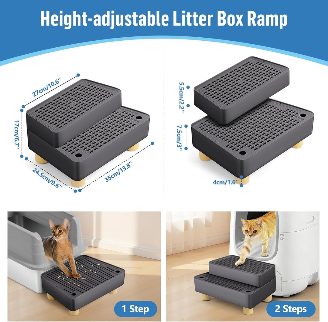 Verstellbare 2-stufige Katzentoilettenrampe, Katzen Treppen&Stufen mit Holzfüsse Filterfunktion, lei