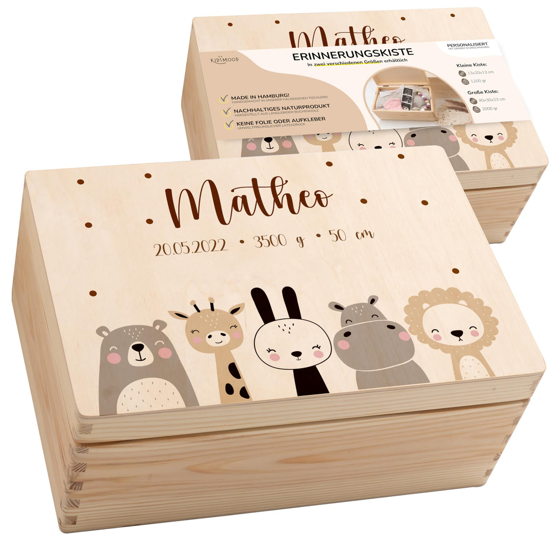 KIDSMOOD - Erinnerungsbox Baby, personalisierte Holzkiste mit Deckel, Ideal zur Aufbewahrung von Eri