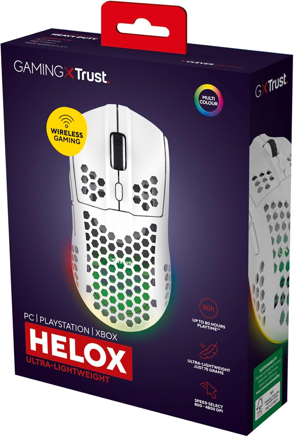 Trust Gaming GXT 929 Helox Kabellose Gaming Maus, Ultraleichte Maus 75g, 80h Dauerbetrieb, 2,4-GHz-M