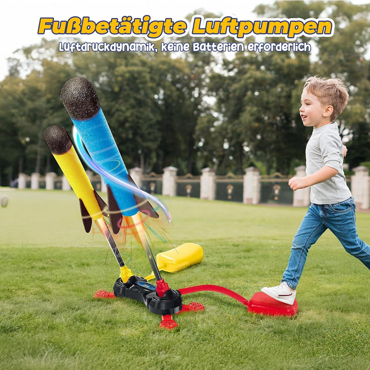 Raketen Spielzeug für Kinder, Outdoor Garten Spielzeug ab 3-12 Jahre Junge, Doppelluft Raketenwerfer
