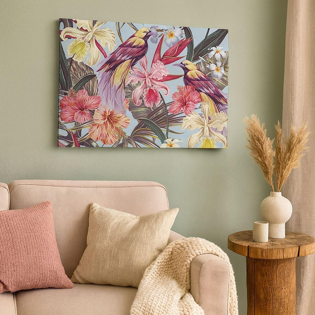 Bilder auf Leinwand 100x70cm Leinwandbild mit Rahmen Blume Vogel Sommer Gross Wanddeko Bild Schlafzi