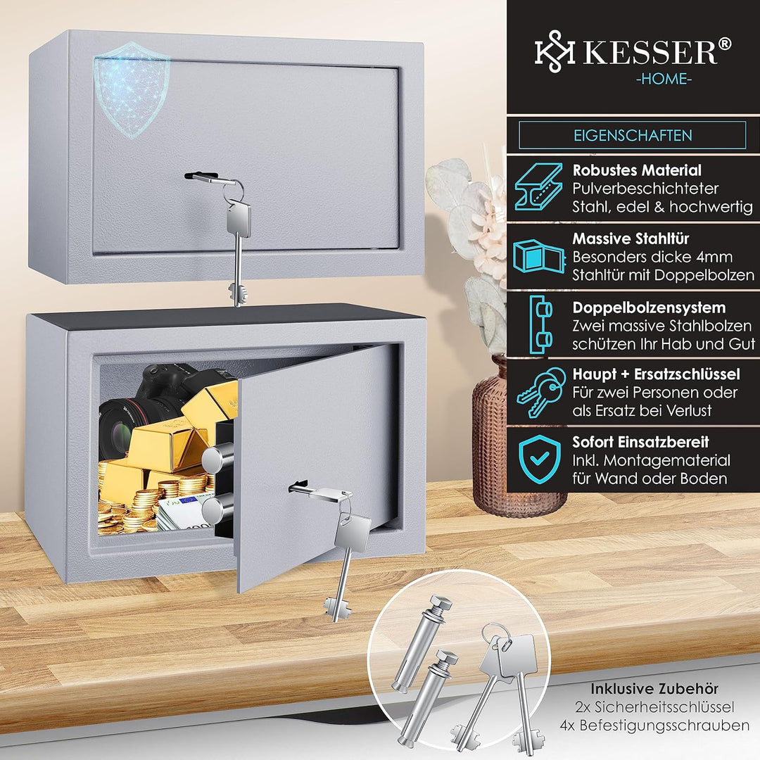 KESSER® Tresor Möbeltresor mit Doppelbartschloss, Safe Geldschrank Boden-Wandtresor Wandsafe 30x20x2