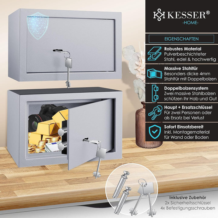 KESSER® Tresor Möbeltresor mit Doppelbartschloss, Safe Geldschrank Boden-Wandtresor Wandsafe 30x20x2