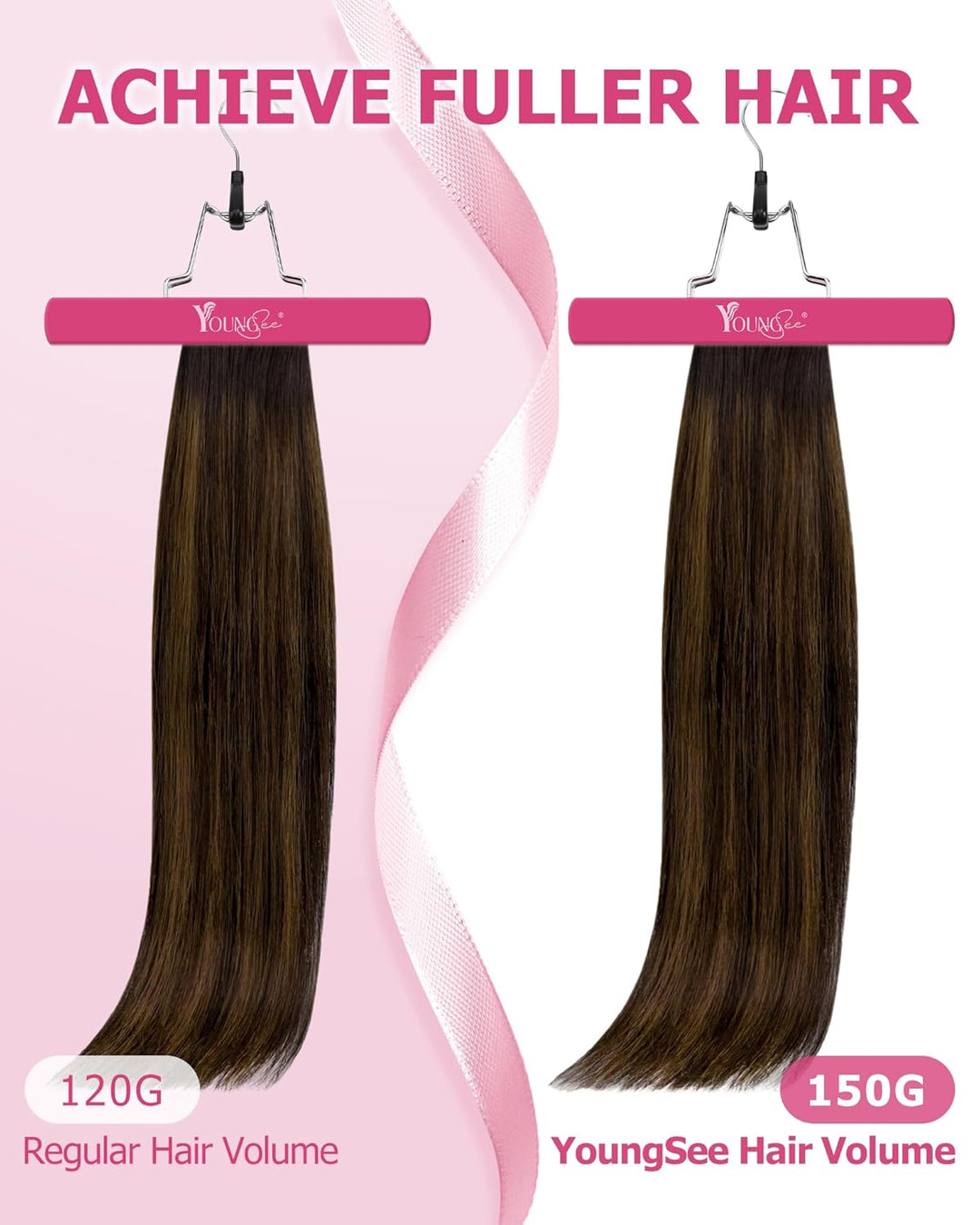 YoungSee Extensions Clip in Braun Ombre Remy Glatt Haar Clip in Extensions Echthaar Ombre Dunkelbrau
