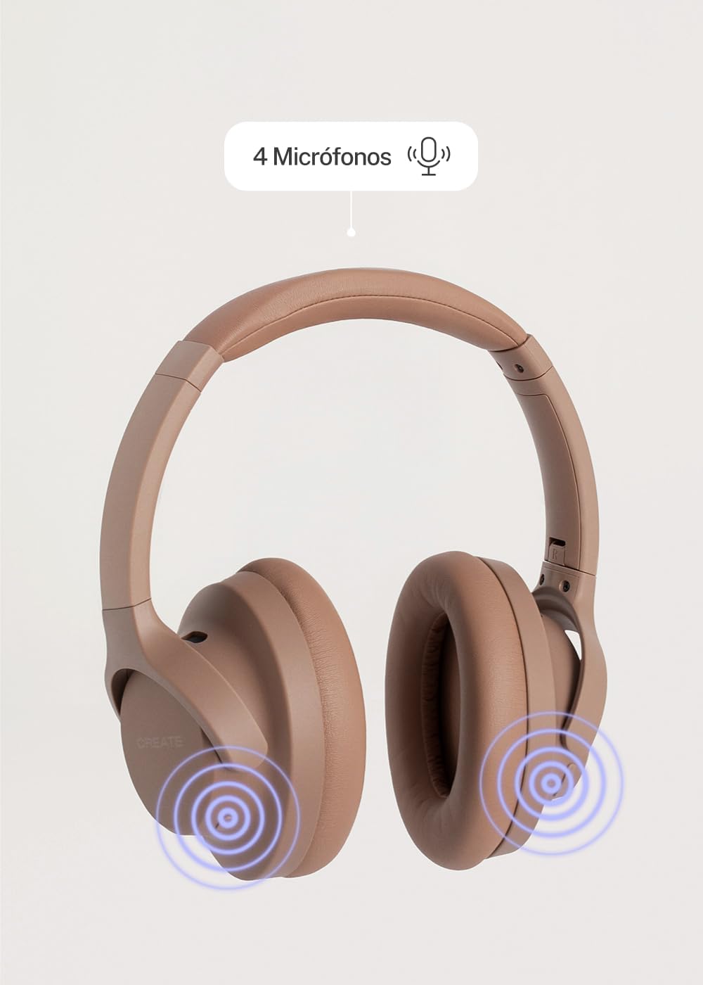 CREATE / Headphones ANC Studio/Kabellose Kopfhörer mit Kopfbügel Mokka/Geräuschunterdrückung, zusamm
