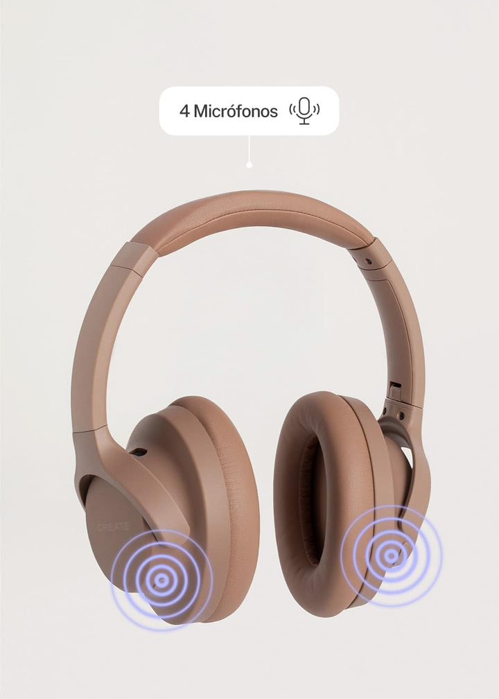CREATE / Headphones ANC Studio/Kabellose Kopfhörer mit Kopfbügel Mokka/Geräuschunterdrückung, zusamm