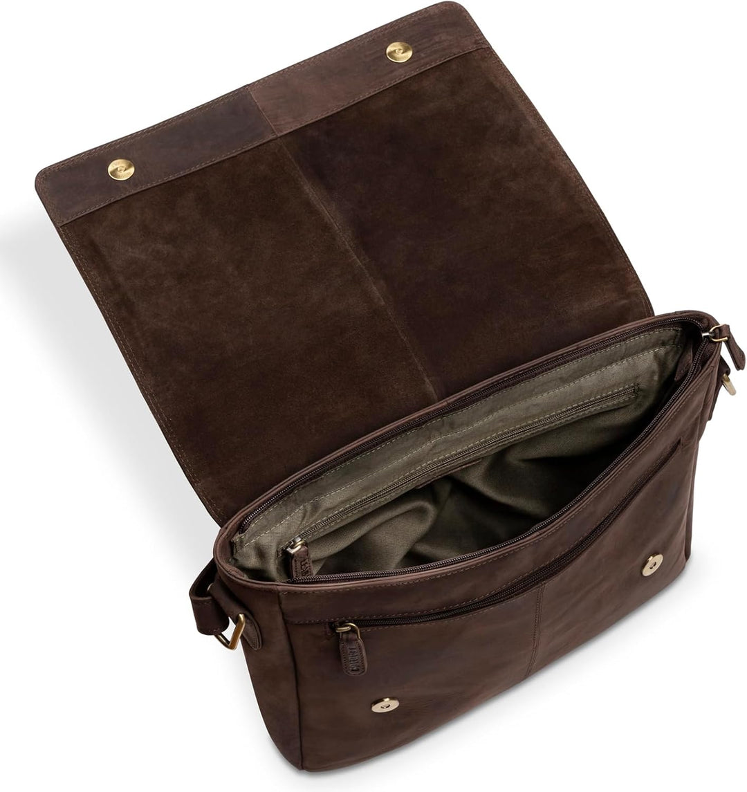 LEABAGS Leder Umhängetasche Herren & Damen I Echtleder Laptoptasche bis 14 Zoll I Messenger Bag mit