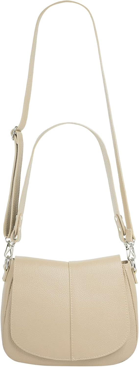 Umhängetasche Echt Leder Damen Made in Italy | Handtasche mit Deckelklappe | elegante Crossbody Bag
