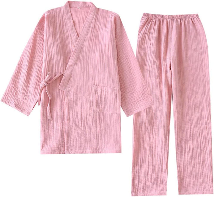 OWLONLINE Weicher Reiner Pyjama aus Baumwollkrepp für Damen, japanischer Kimono-Pyjama, Grösse XL-C1
