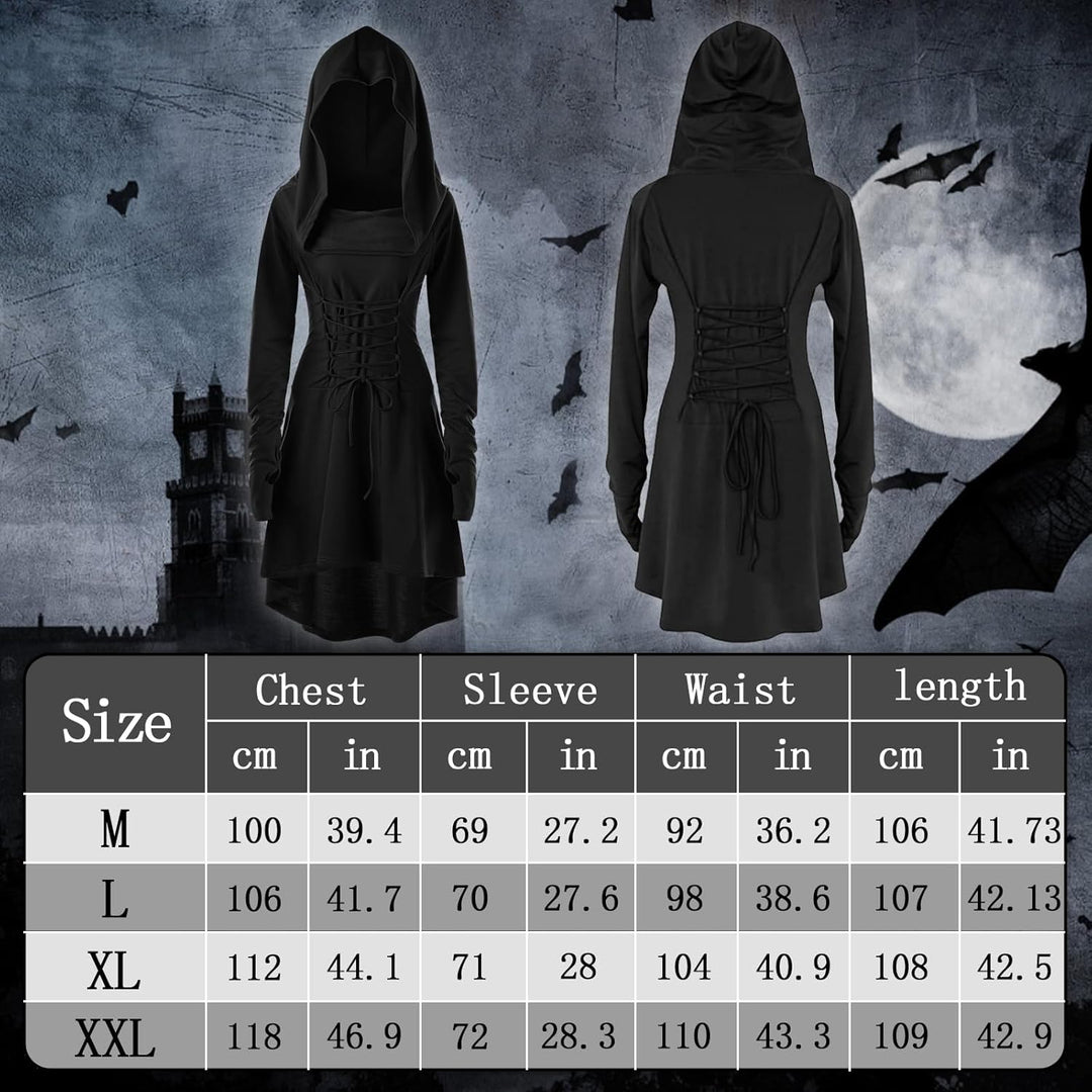 Pianocean Mittelalter Kleidung Damen, Renaissance Kleid, Gothic Kleid，Renaissance Mit Kapuze Langarm
