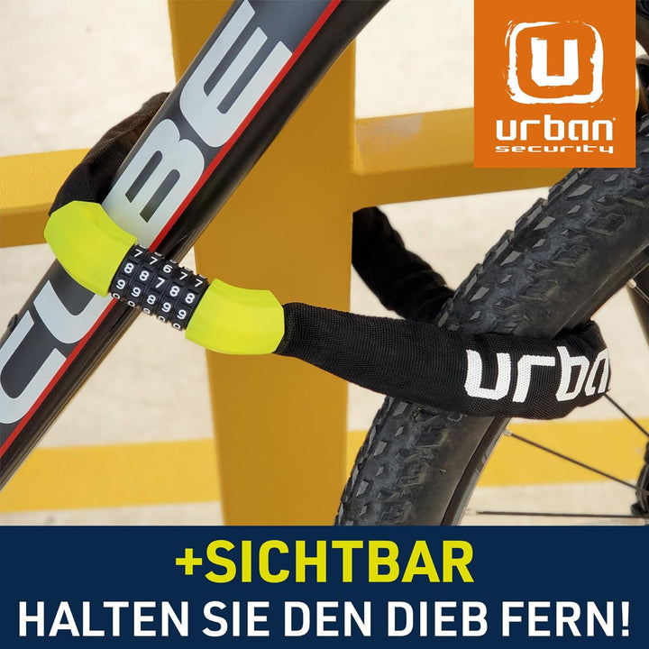 urban UR890 Fahrradschloss Ø8 100cm Stahlkette mit Kombination aus Sicherheitscode und Textilabdecku