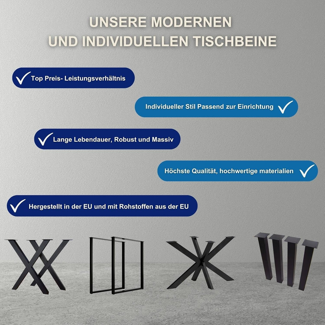 CM Furniture - 1x Tischgestell Spider Form| Tischbeine Metall Schwarz - H72x B76 x L120 cm | Massive