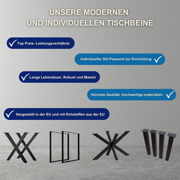 CM Furniture - 1x Tischgestell Spider Form| Tischbeine Metall Schwarz - H72x B76 x L120 cm | Massive
