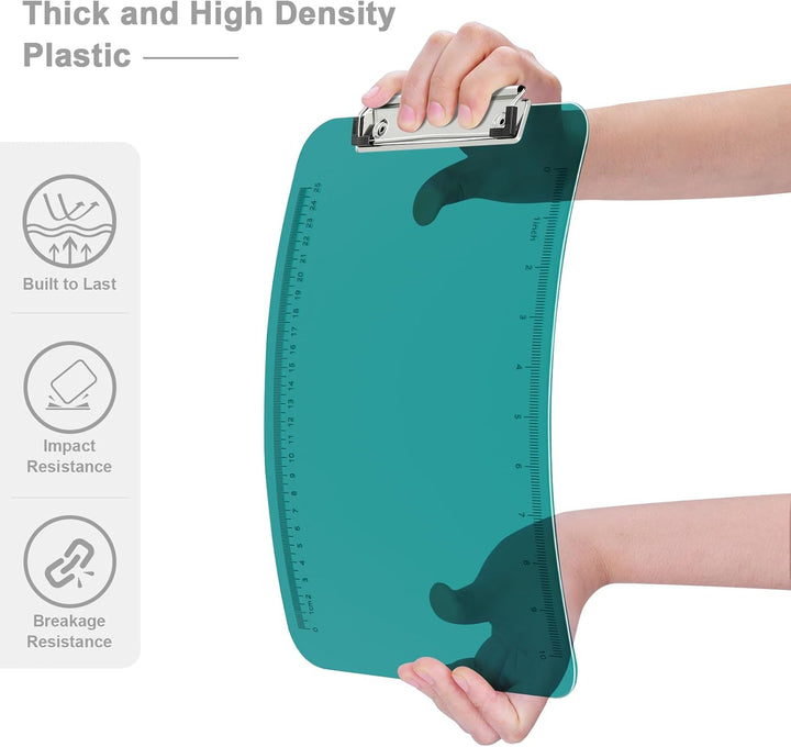 Piasoenc 6 Pack Plastic Clipboards,Translucent Clip Board with Low Profile, Purple Clipboard with Ru