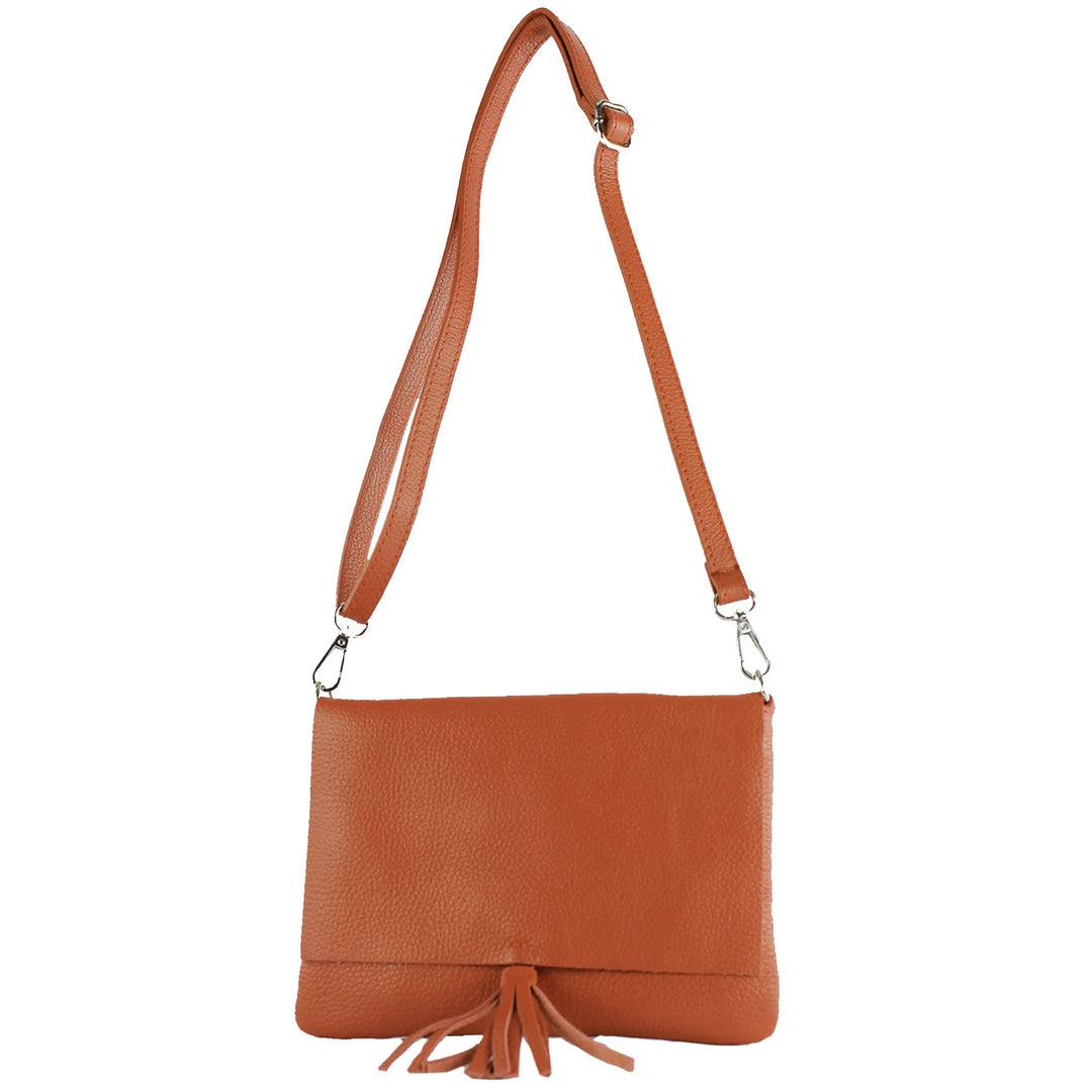 modamoda de - T242 - ital. Leder Clutch Umhängetasche Small Cognac, Cognac