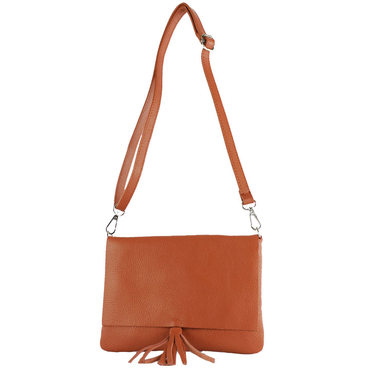 modamoda de - T242 - ital. Leder Clutch Umhängetasche Small Cognac, Cognac