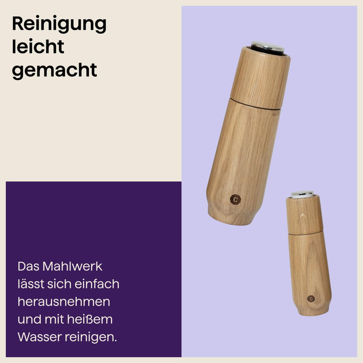 Crushgrind Champagne Gewürzmühle Set aus Eiche mit Keramikmahlwerk | 2x Salz und Pfeffermühle mit ve