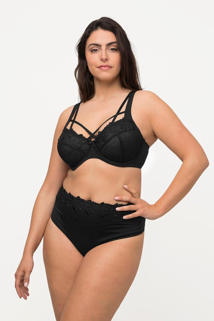 Ulla Popken Damen Bügel, Stickerei, Cup C-F BH 85C Schwarz, 85C Schwarz