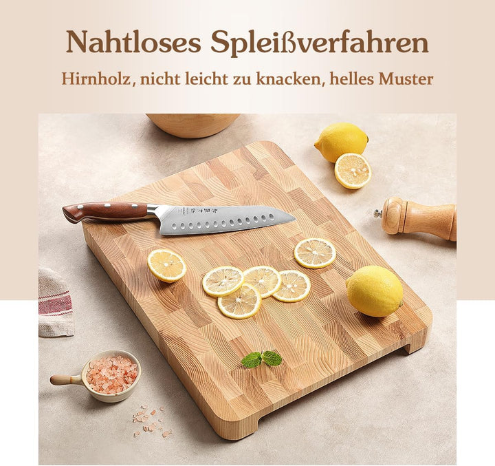 HEZHEN Schneidebrett, Eschenholz Hirnholz Hackbretter, Eingebauter Griff Platz für Auffangschale, Se