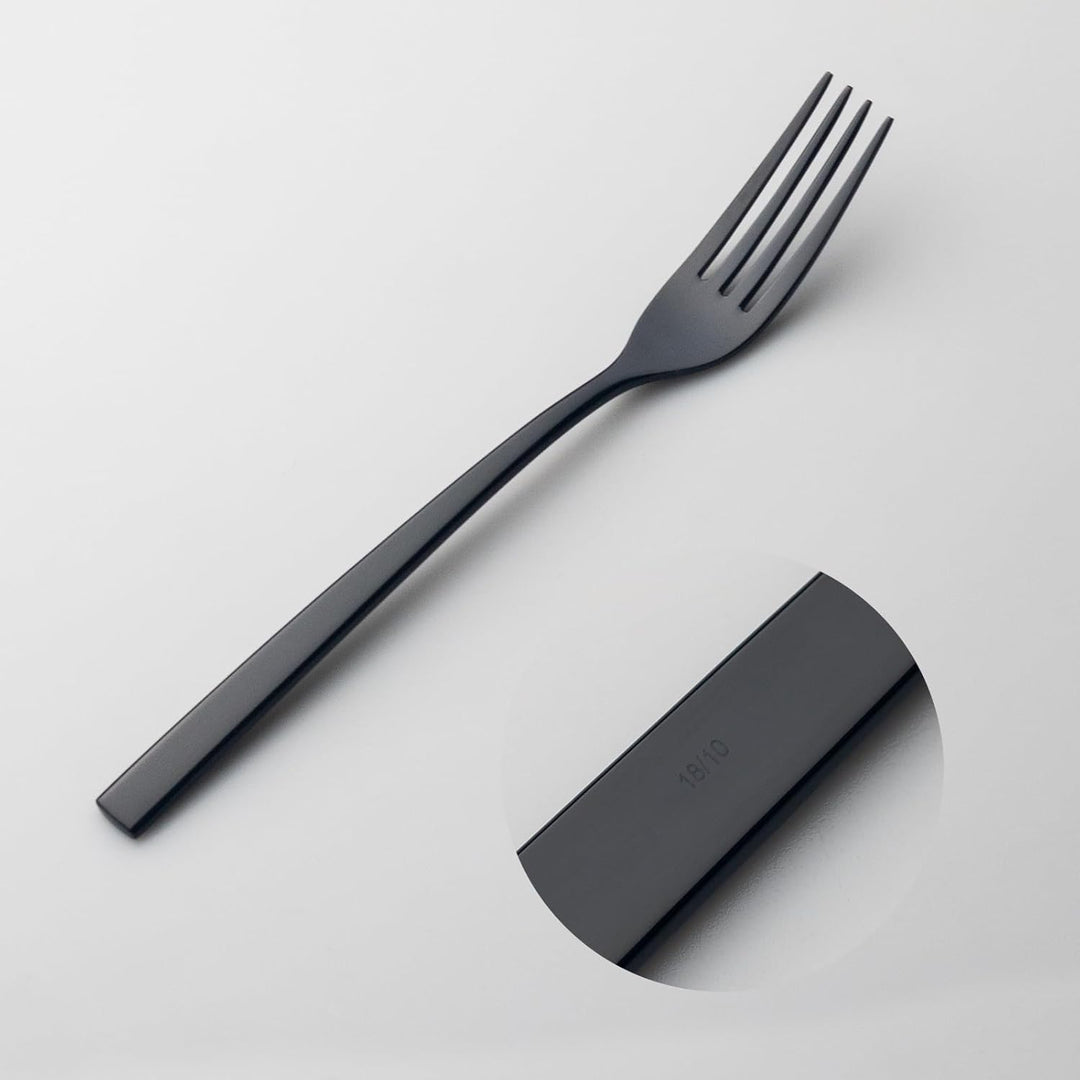 Alata Konrad 18/10 Edelstahl Poliert Schwarz Besteck Set 12 Personen, Essbesteck 60 teilig, Monobloc