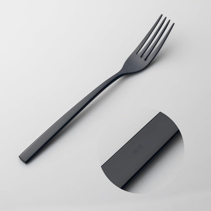 Alata Konrad 18/10 Edelstahl Poliert Schwarz Besteck Set 12 Personen, Essbesteck 60 teilig, Monobloc