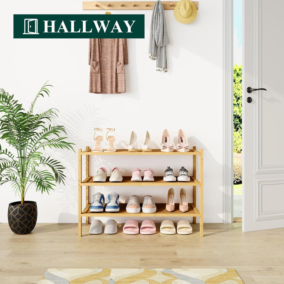smiry Schuhregal aus Bambus, Stabile Schuhablage, Platzsparend Schuhständer für Schuhe, Handtasche,