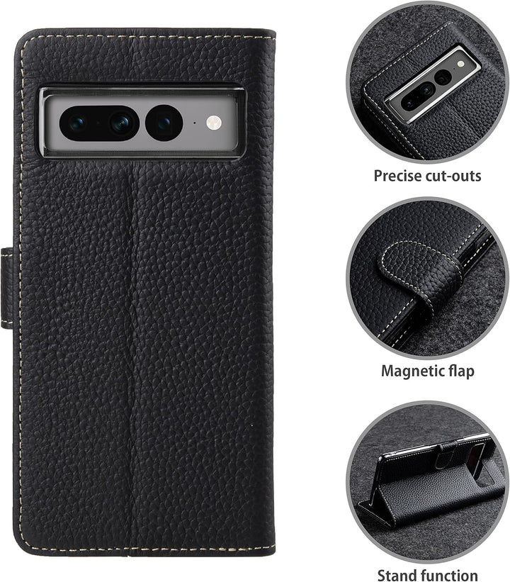 STILGUT Talis kompatibel mit Google Pixel 7 Pro Hülle mit Kartenfach aus Leder, Wallet Case, Lederhü