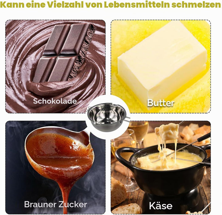 Schmelzschale, 1000 ml Schokolade Schmelzen Topf mit Griff, Grosse Kapazität Edelstahl Wasserbad Sch