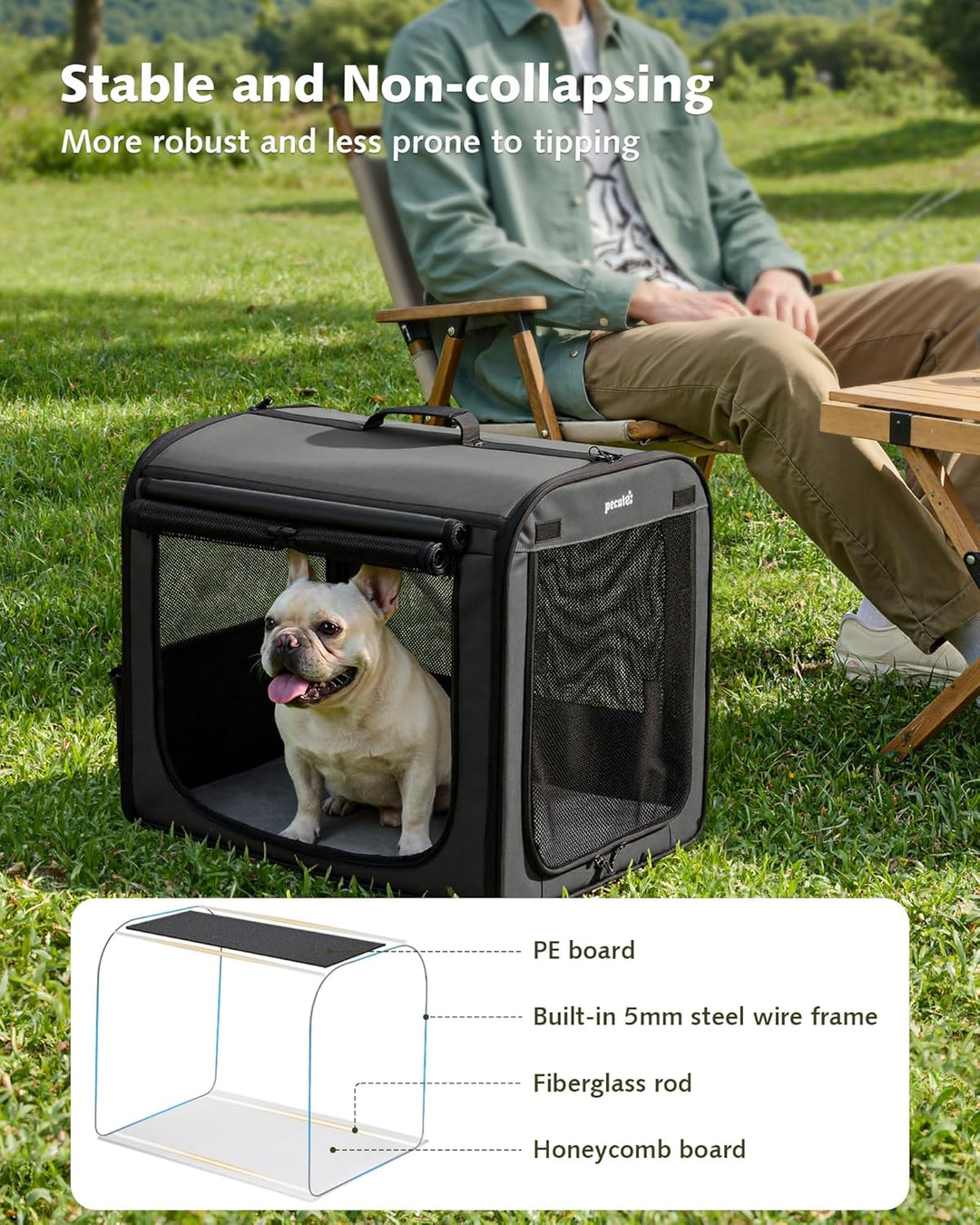 pecute Hundebox Faltbar Hundetransportbox Stabil Auto Transportbox Hund 61 x 52 x 45 cm, Leicht Katz