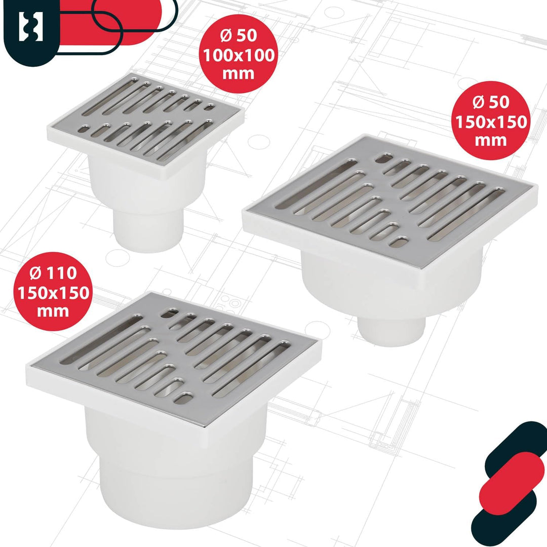 KOTARBAU® Bodenablauf 50 mm Abflussgitter Edelstahl quadratischer Duschrinne Duschablauf Bodenrinne