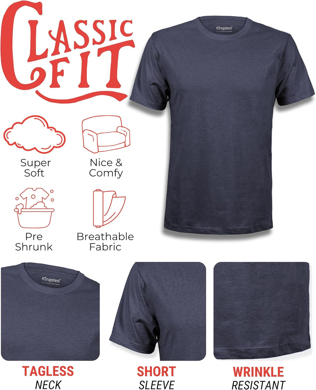 Kingsted Herren Klassische Einfarbige Herren-t-Shirts T-Shirt (4er Pack) L Essential 3er-pack, L Ess