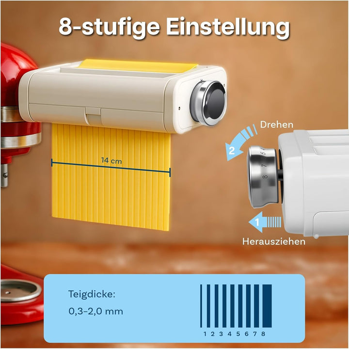 Nudelaufsatz für KitchenAid Küchenmaschine 3 Stück Set – Pasta Roller, Spaghettischneider & Fettucci