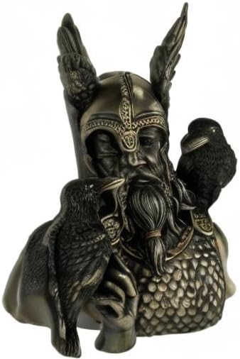 Veronese Design Nordischer Gott Odin in geflügeltem Helm mit Raben Statue