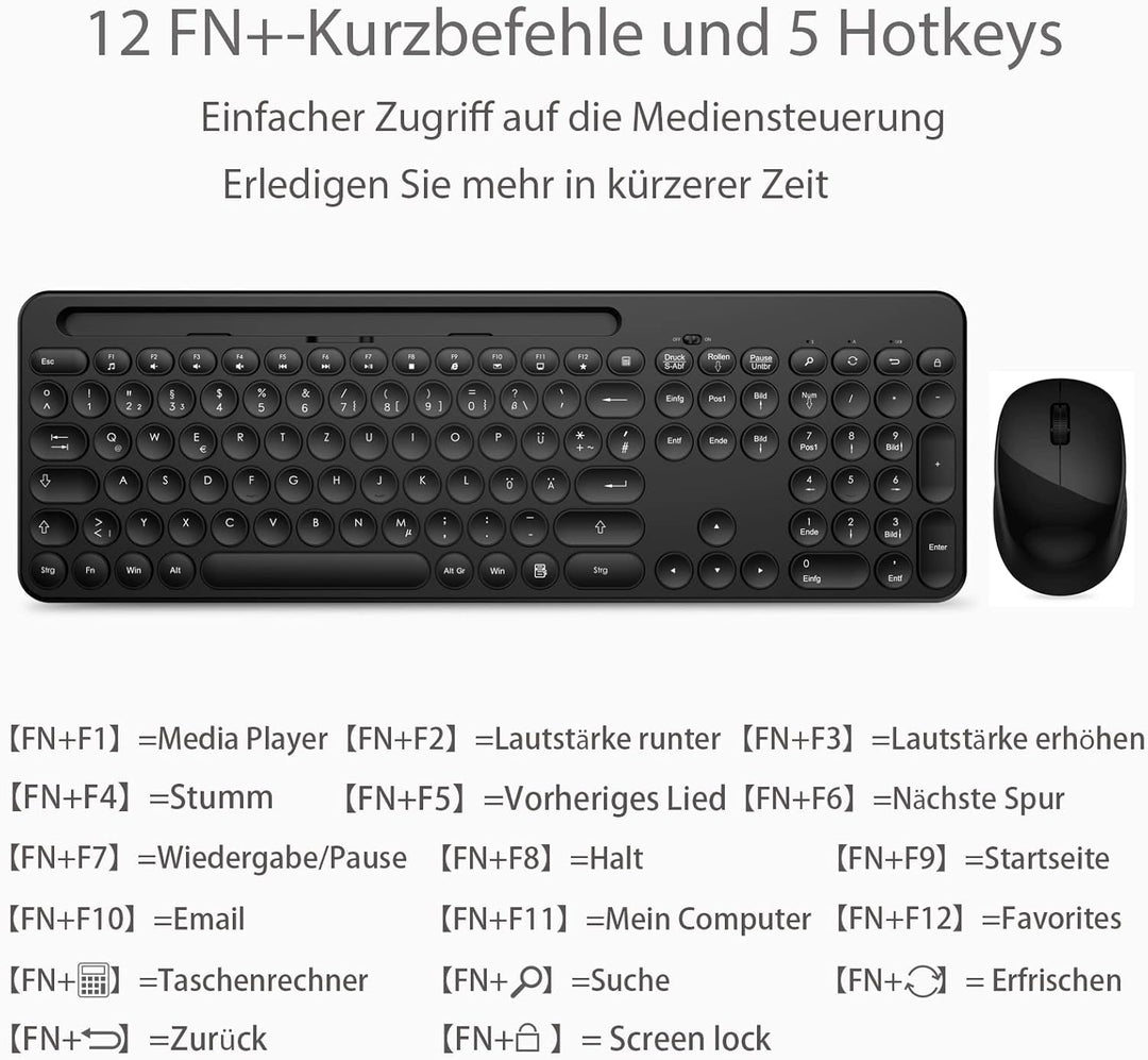 LeadsaiL Tastatur Maus Sets Kabellos,Ergonomische,Funk PC in Standardgrösse,Deutsch QWERTZ-Layout, L