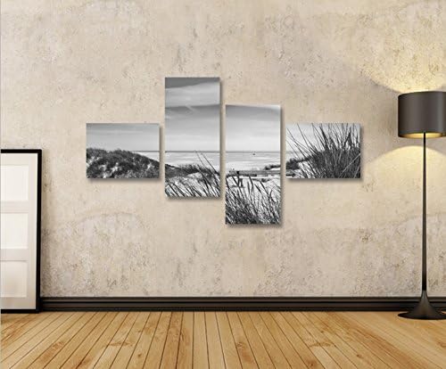 islandburner Bild Bilder auf Leinwand Nordseestrand Schwarz/Weiss Dünen 4L XXL Poster Leinwandbild W