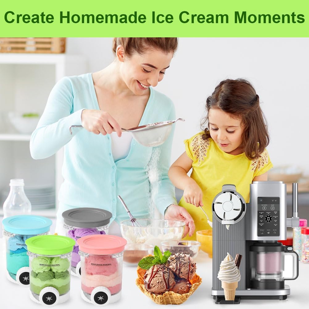 4 Stück Behälter für Ninja NC701 NC700 Swirl Creami Eismaschine, 473ML Pint Behälter BPA-frei Spülma